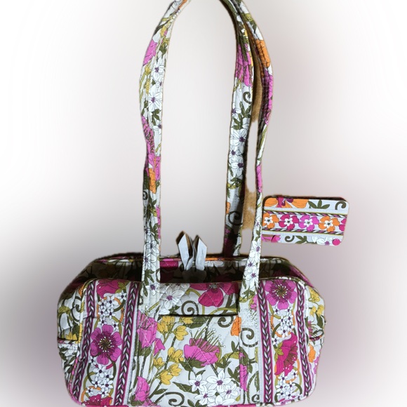 VERA BRADLEY RETIRED RARE Tea Garden Shoulder Bag w/ Card Holder Set EUC - Picture 1 of 14